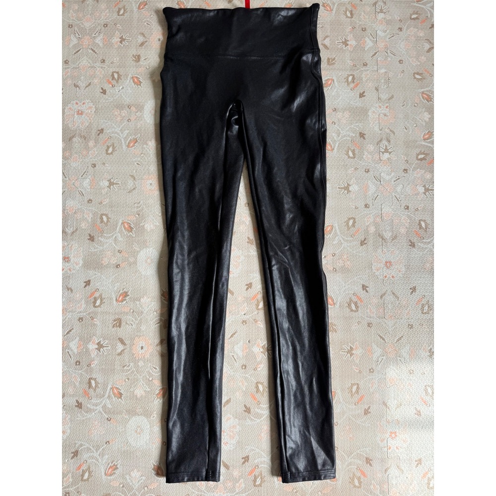 Spanx Faux Leather Leggings Black High Waisted Shimmer Pants Womens Small S/P
